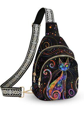 Womens Multicolor Gothic Skull Sling Floral Leather Backpack Crossbody Bag